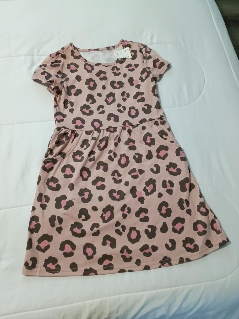 The Children's Place Pink and Brown Leopard Knit Short Sleeve Dress